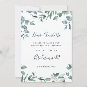 Watercolor Eucalyptus Will You Be My Bridesmaid Invitation