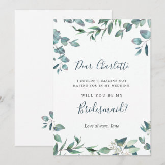 Watercolor Eucalyptus Will You Be My Bridesmaid Invitation
