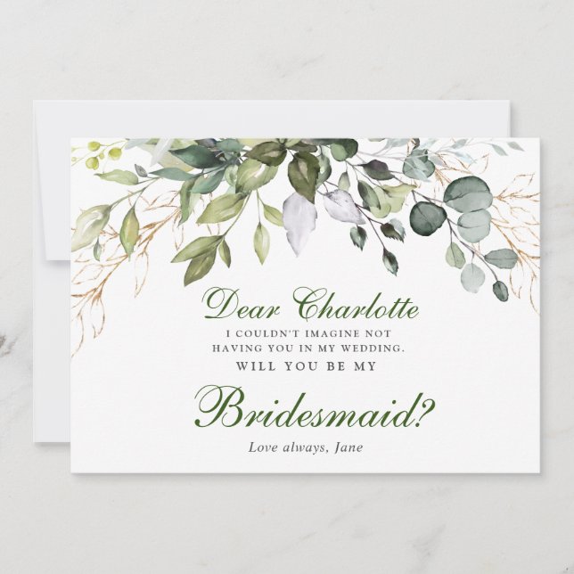 Watercolor Eucalyptus Will You Be My Bridesmaid Invitation (Front)