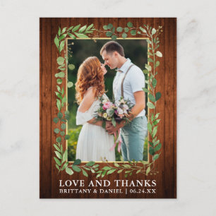 Watercolor Eucalyptus Wood Gold Love and Thanks Postcard