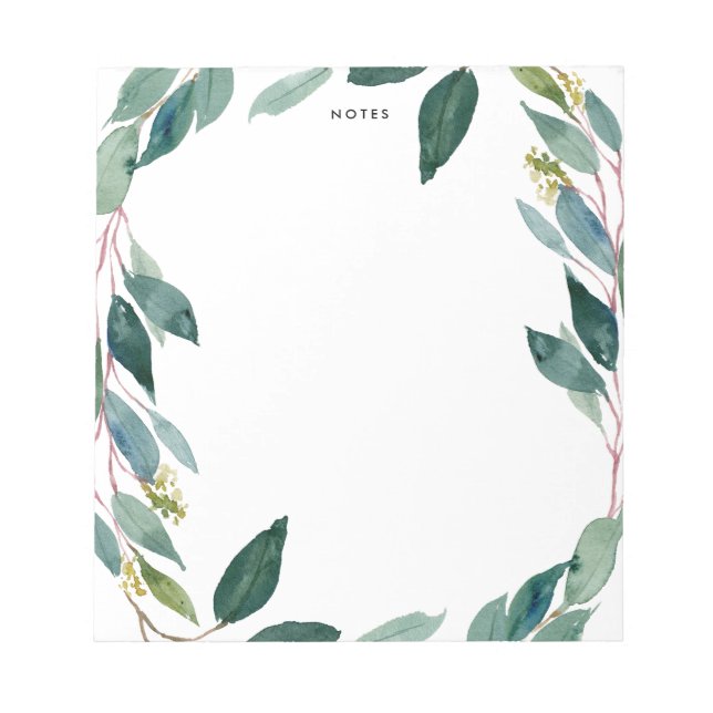 Watercolor Eucalyptus Wreath Personalised Notepad (Front)