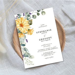 Watercolor Eucalyptus Yellow Floral Wedding Invitation