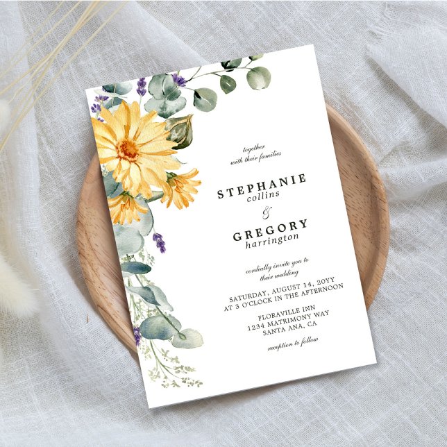 Watercolor Eucalyptus Yellow Floral Wedding Invitation (Creator Uploaded)