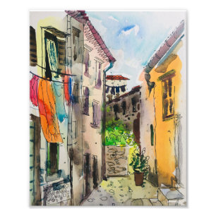 Watercolor, European mediaeval city Photo Print