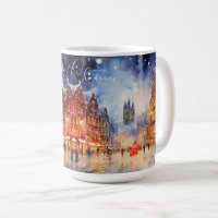 Watercolor European Winter Cityscape Christmas
