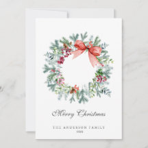 Watercolor Evergreen and Holly Berries Wreath