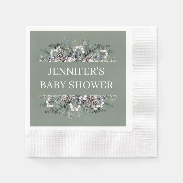 Watercolor evergreen baby shower napkin (Front)