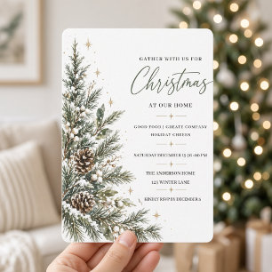 Watercolor Evergreen Christmas Dinner Party Invitation