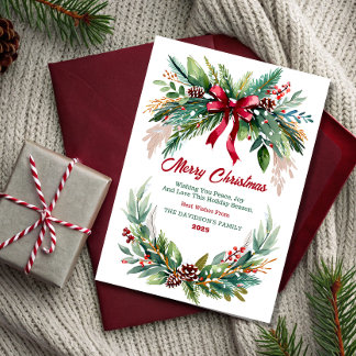 Watercolor Evergreen Christmas Greeting Card