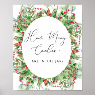 Watercolor Evergreen How Many Candies Poster