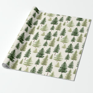 Watercolor evergreen pine trees for Christmas Wrapping Paper