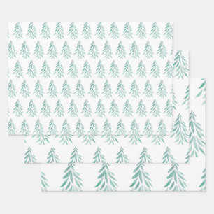 Watercolor Evergreen Trees Brushstrokes 3 Wrapping Paper Sheet