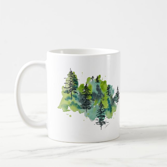 Watercolor Evergreen Trees Mug (Left)
