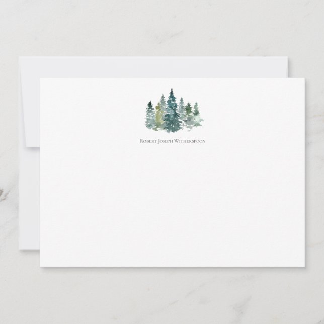 Watercolor Evergreens Personalised Note Card (Front)
