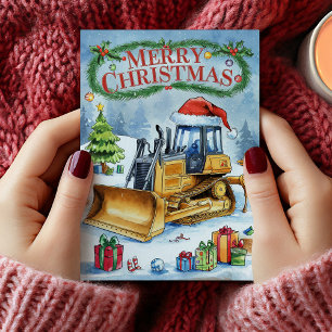 Watercolor Excavator Construction Christmas Card