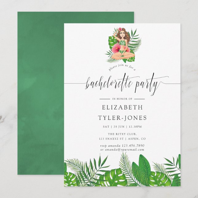 Watercolor Exotic Aloha Luau Bachelorette Party Invitation (Front/Back)