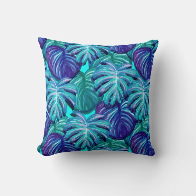 Watercolor Exotic Leaves Cushion (Front)