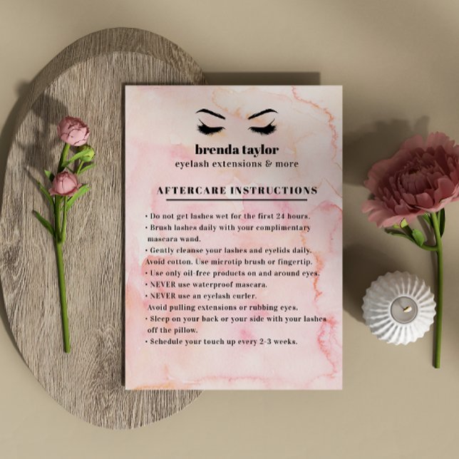 Watercolor Eyelash  Browbar Aftercare Instructions Business Card (Creator Uploaded)
