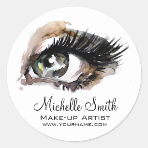 Watercolor eyes lash extension makeup branding classic round sticker