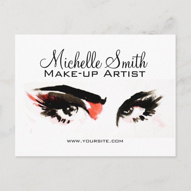Watercolor eyes lash extension makeup branding postcard (Front)