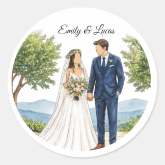 Watercolor Faceless Couple Classic Round Sticker