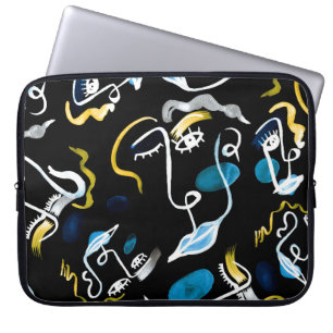 Watercolor faces and geometric shapes abstract ill laptop sleeve