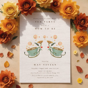 Watercolor Faecore floral Tea Party Baby Shower In Invitation