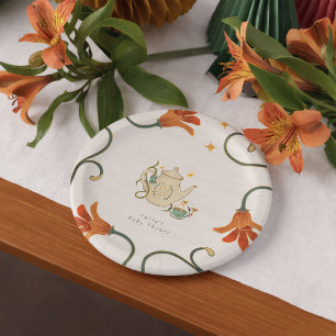Watercolor Faecore floral Tea Party Baby Shower Paper Plate