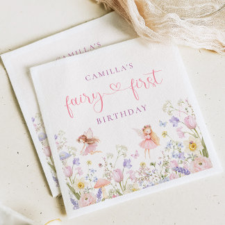 Watercolor Fairy First Birthday Napkin