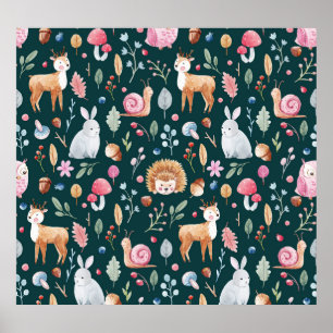 Watercolor Fairy Forest Children's Pattern Poster