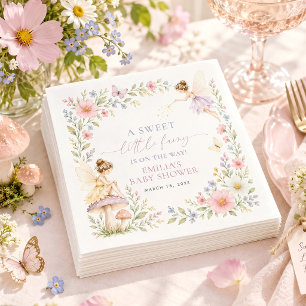 Watercolor Fairy Garden Baby Shower Floral Party Napkin