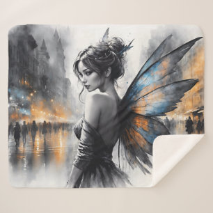 Watercolor fairy girl twilight magical night art sherpa blanket