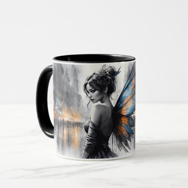 Watercolor fairy girl twilight magical night city mug (Front Left)