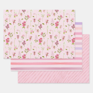 Watercolor Fairy Pink Stripes Wrapping Paper Sheet