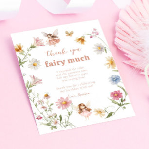 Watercolor Fairy Wildflower Birthday Girl Garden Thank You Card