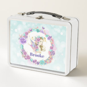 Watercolor Fairy with Purple, Blue & Pink Flowers Metal Lunch Box