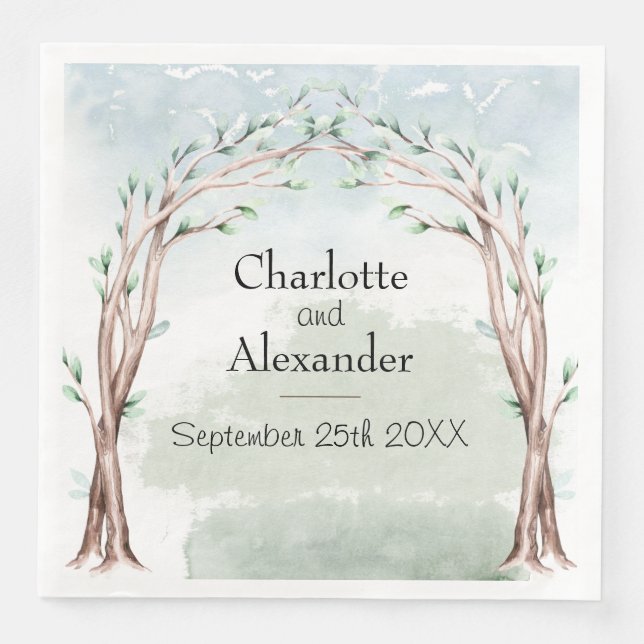 Watercolor Fairytale Arch with Custom Names Napkin (Front)