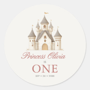 Watercolor Fairytale Princess Girl's 1st Birthday Classic Round Sticker