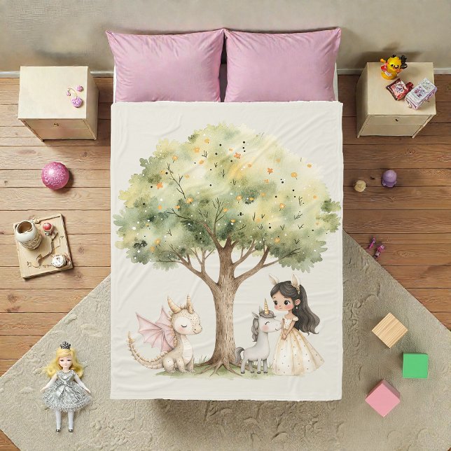 Watercolor Fairytale Princess Whimsical Fleece Blanket (Creator Uploaded)