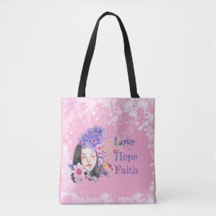 watercolor faith hope love tote bag