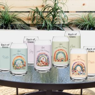 Watercolor Faith Rainbow Flowers Drinkware Set 4 Can Glass