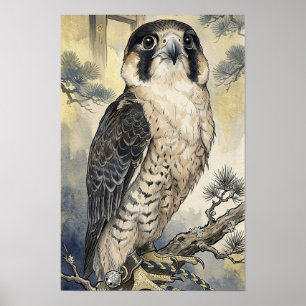 Watercolor Falcon - Bird of Prey Japanese Wall Art