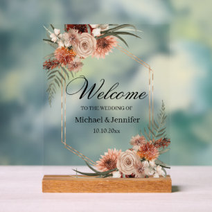 watercolor fall autumn floral wedding welcome chic acrylic sign