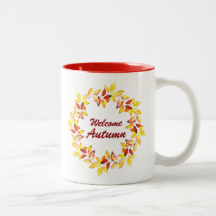 Watercolor Fall Autumn Leaves Two-Tone Coffee Mug
