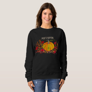 Watercolor Fall Autumn Pumpkin Leaves Floral Sweatshirt
