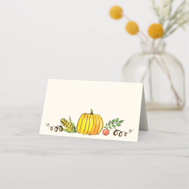 Watercolor Fall Autumn Thanksgiving Theme Place Card (Front)