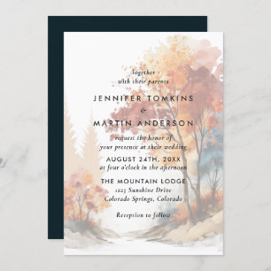 Watercolor Fall Autumn Tree Wedding Invitation
