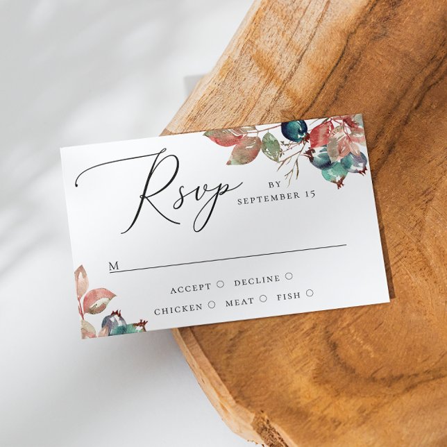 Watercolor fall blueberry wedding. Floral garden RSVP Card (Creator Uploaded)