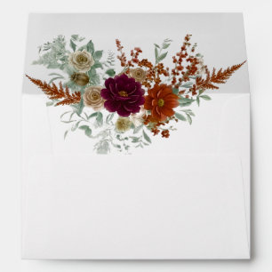 Watercolor Fall Burgundy & Rust Orange Floral Envelope
