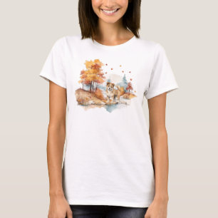 Watercolor Fall Dog Design- Akita T-Shirt